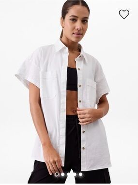 Athleta White Short-Sleeve Button Down Shirt and Pants Set - L